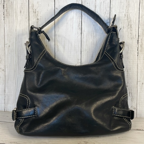 Michael Kors Black Leather Shoulder Bag w/White Contrast Stitching - Picture 3 of 14